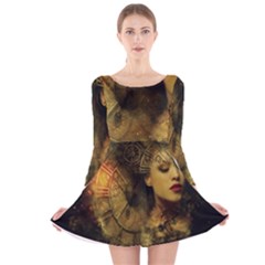 Surreal Steampunk Queen From Fonebook Long Sleeve Velvet Skater Dress