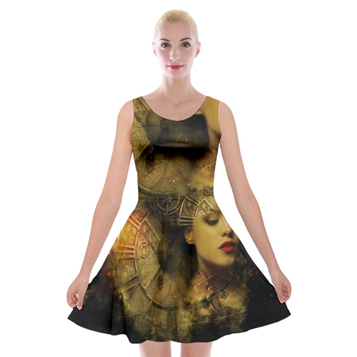 Surreal Steampunk Queen From Fonebook Velvet Skater Dress