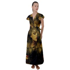 Surreal Steampunk Queen From Fonebook Flutter Sleeve Maxi Dress by 2853937