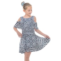 Dots Motif Geometric Print Design Kids  Shoulder Cutout Chiffon Dress