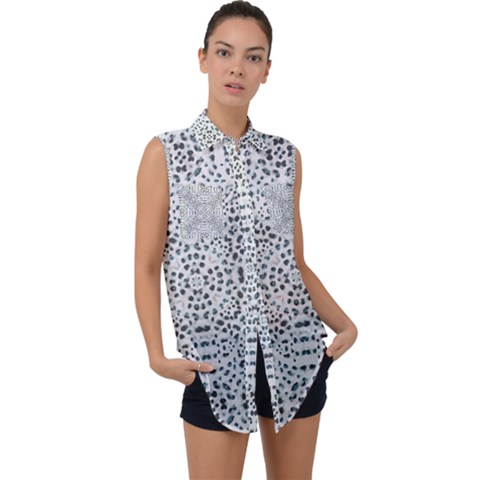 Dots Motif Geometric Print Design Sleeveless Chiffon Button Shirt by dflcprintsclothing