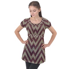 Vintage Grunge Geometric Chevron Pattern Puff Sleeve Tunic Top by dflcprintsclothing