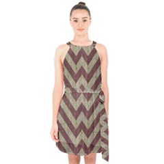 Vintage Grunge Geometric Chevron Pattern Halter Collar Waist Tie Chiffon Dress by dflcprintsclothing