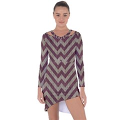 Vintage Grunge Geometric Chevron Pattern Asymmetric Cut-out Shift Dress