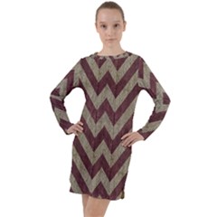 Vintage Grunge Geometric Chevron Pattern Long Sleeve Hoodie Dress by dflcprintsclothing