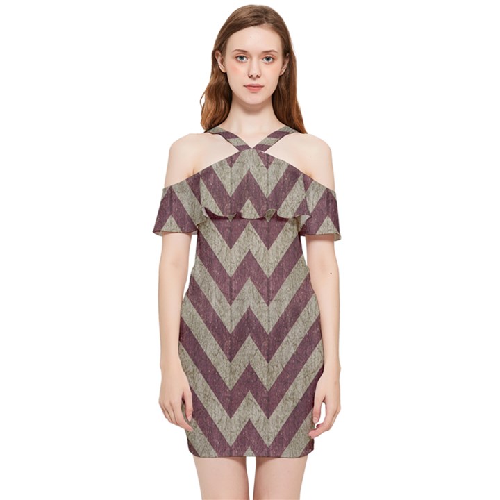 Vintage Grunge Geometric Chevron Pattern Shoulder Frill Bodycon Summer Dress