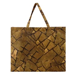 Golden Mosaic Texture Print Zipper Large Tote Bag by dflcprintsclothing