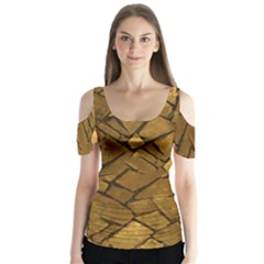 Golden Mosaic Texture Print Butterfly Sleeve Cutout Tee 