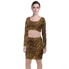 Golden Mosaic Texture Print Top And Skirt Sets