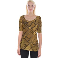 Golden Mosaic Texture Print Wide Neckline Tee