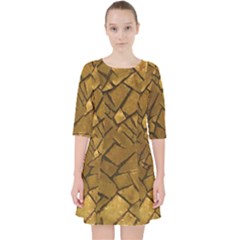 Golden Mosaic Texture Print Pocket Dress