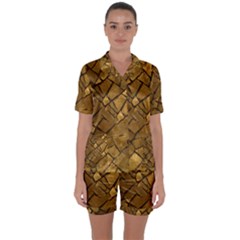 Golden Mosaic Texture Print Satin Short Sleeve Pajamas Set by dflcprintsclothing