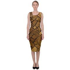 Golden Mosaic Texture Print Sleeveless Pencil Dress by dflcprintsclothing