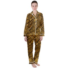 Golden Mosaic Texture Print Satin Long Sleeve Pajamas Set by dflcprintsclothing