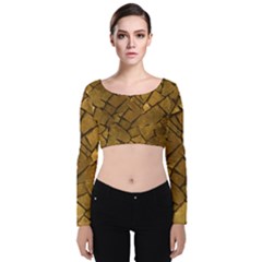 Golden Mosaic Texture Print Velvet Long Sleeve Crop Top by dflcprintsclothing