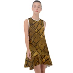 Golden Mosaic Texture Print Frill Swing Dress by dflcprintsclothing