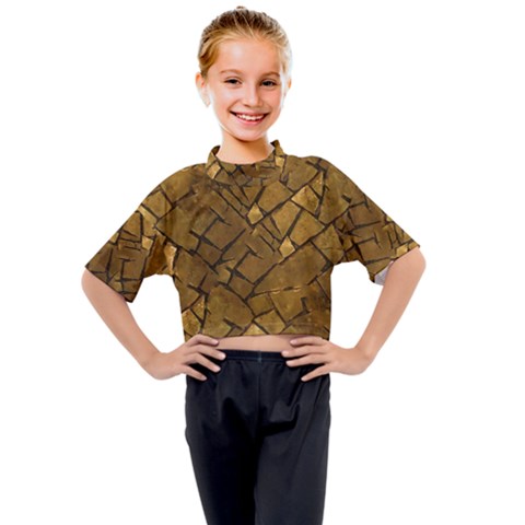 Golden Mosaic Texture Print Kids Mock Neck Tee by dflcprintsclothing