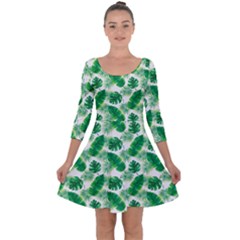 Tropical Leaf Pattern Quarter Sleeve Skater Dress