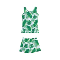 Tropical Leaf Pattern Kids  Boyleg Swimsuit by Dutashop