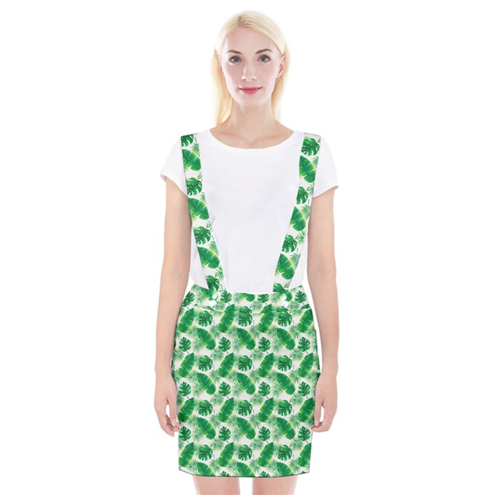 Tropical Leaf Pattern Braces Suspender Skirt