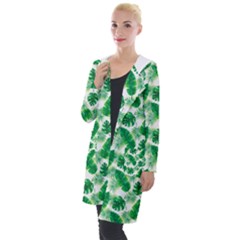 Tropical Leaf Pattern Hooded Pocket Cardigan