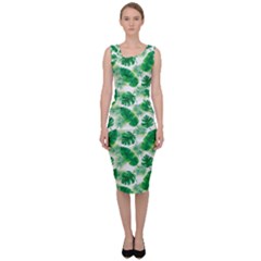 Tropical Leaf Pattern Sleeveless Pencil Dress by Dutashop