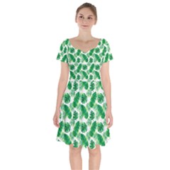 Tropical Leaf Pattern Short Sleeve Bardot Dress by Dutashop