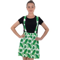 Tropical Leaf Pattern Velvet Suspender Skater Skirt