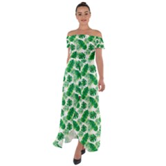 Tropical Leaf Pattern Off Shoulder Open Front Chiffon Dress by Dutashop