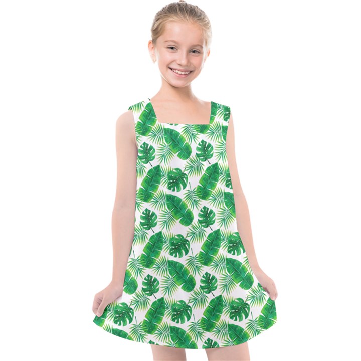 Tropical Leaf Pattern Kids  Cross Back Dress