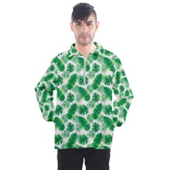 Tropical Leaf Pattern Men s Half Zip Pullover