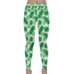 Tropical Leaf Pattern Lightweight Velour Classic Yoga Leggings