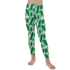 Tropical Leaf Pattern Kids  Lightweight Velour Leggings