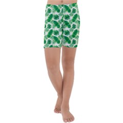 Tropical Leaf Pattern Kids  Lightweight Velour Capri Yoga Leggings