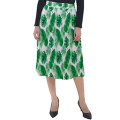 Tropical Leaf Pattern Classic Velour Midi Skirt  by Dutashop