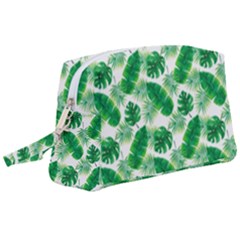 Tropical Leaf Pattern Wristlet Pouch Bag (large) by Dutashop