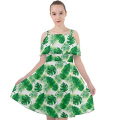 Tropical Leaf Pattern Cut Out Shoulders Chiffon Dress by Dutashop