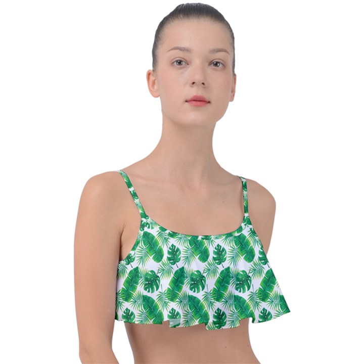 Tropical Leaf Pattern Frill Bikini Top