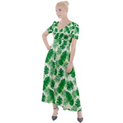 Tropical Leaf Pattern Button Up Short Sleeve Maxi Dress