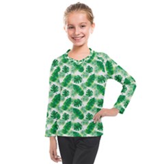 Tropical Leaf Pattern Kids  Long Mesh Tee