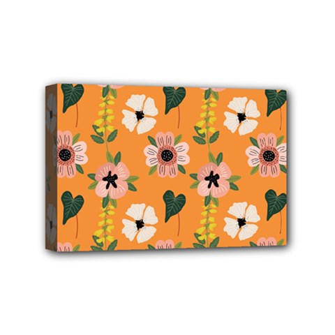 Flower Orange Pattern Floral Mini Canvas 6  X 4  (stretched) by Dutashop