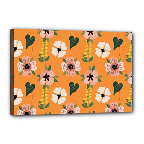 Flower Orange Pattern Floral Canvas 18  X 12  (stretched)