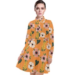 Flower Orange Pattern Floral Long Sleeve Chiffon Shirt Dress