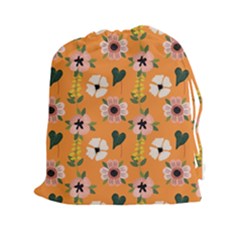 Flower Orange Pattern Floral Drawstring Pouch (2xl) by Dutashop