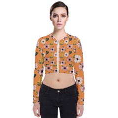 Flower Orange Pattern Floral Long Sleeve Zip Up Bomber Jacket by Dutashop