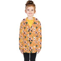 Flower Orange Pattern Floral Kids  Double Breasted Button Coat by Dutashop