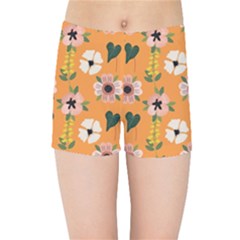 Flower Orange Pattern Floral Kids  Sports Shorts