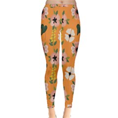 Flower Orange Pattern Floral Inside Out Leggings