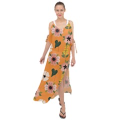 Flower Orange Pattern Floral Maxi Chiffon Cover Up Dress