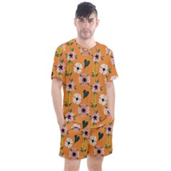 Flower Orange Pattern Floral Men s Mesh Tee And Shorts Set